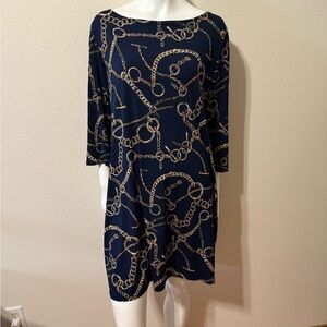 Chic Navy Chain Print Midi Dress
